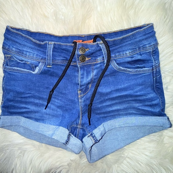 Wax Jean Butt I Love You Womens Blue Jean Stretch Drawstring Shorts Size Small - Picture 9 of 12